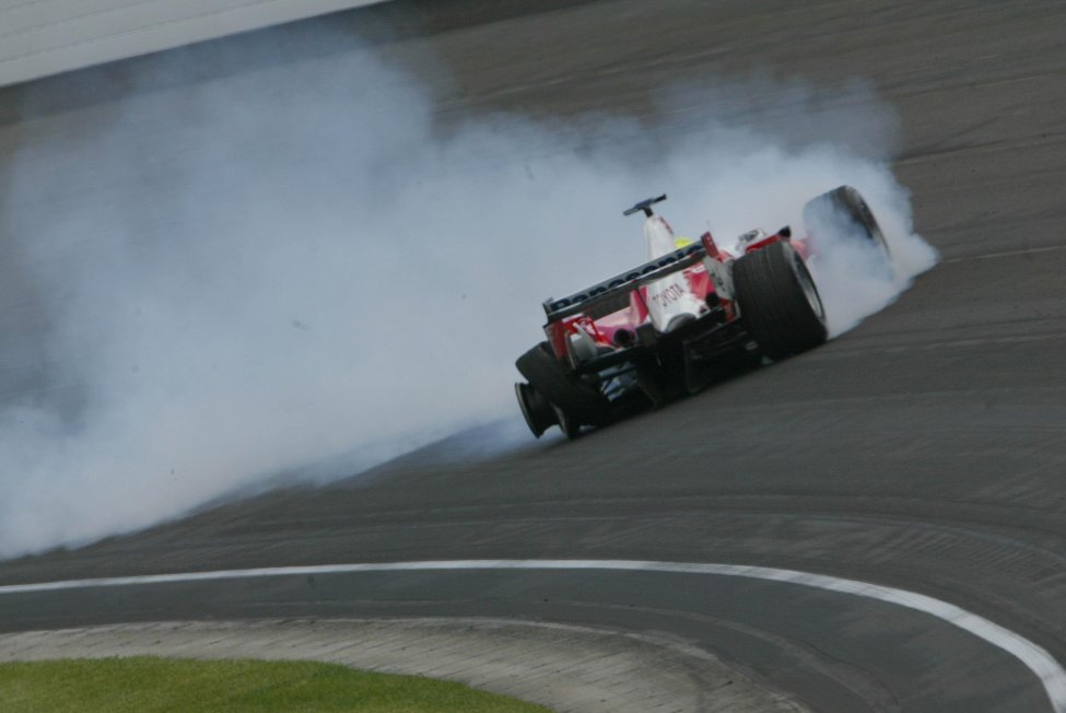F1-bolide van Ralf Schumacher tijdens de Grand Prix van Indianapolis in 2005.