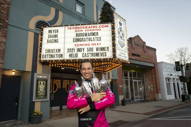 Hélio Castroneves with his Indy 500 trophies
