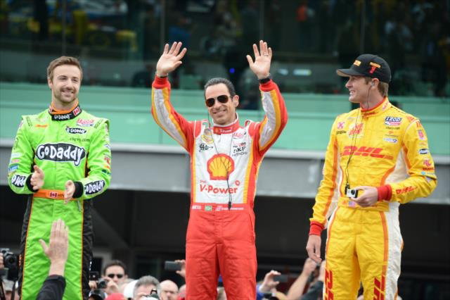 James Hinchcliffe, Hélio Castroneves and Ryan Hunter-Reay at the 2013 Indianapolis 500